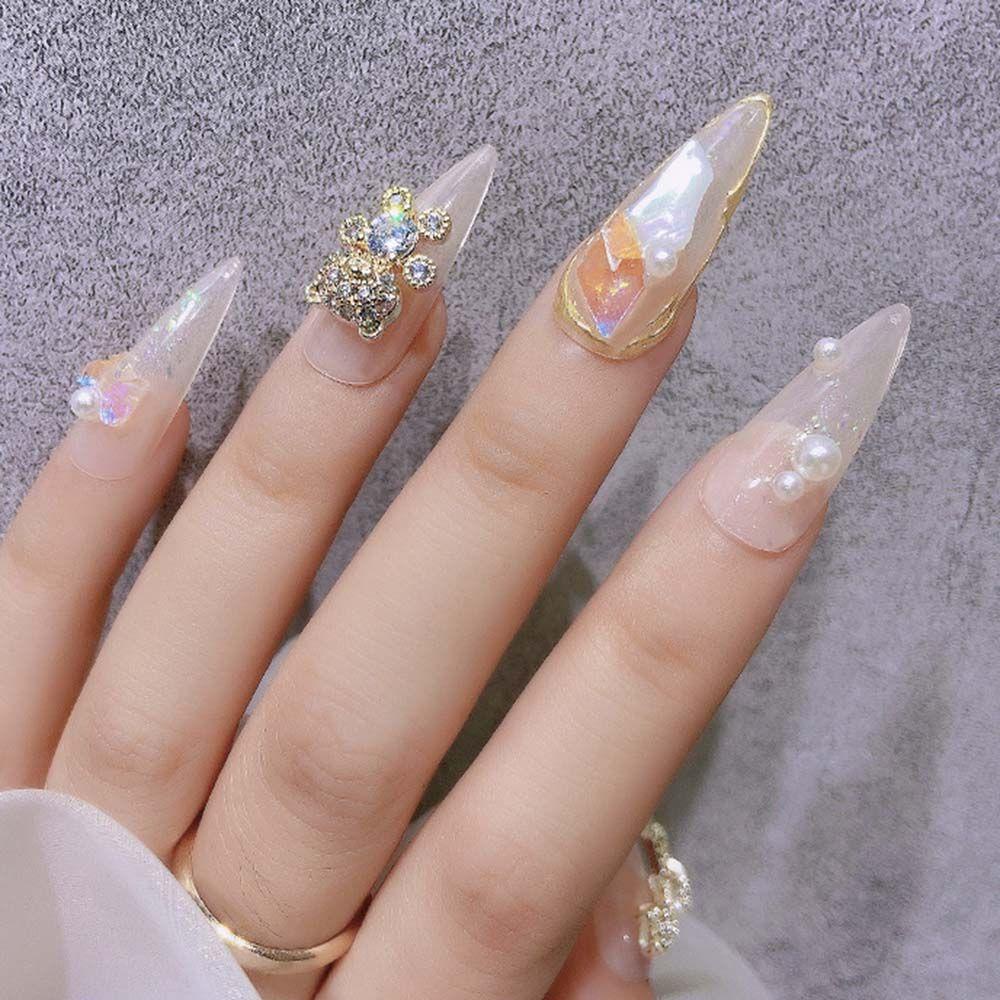 AUGUSTINA Augustina Nail Art Berlian Imitasi Mewah Kepala Bergerak Penuh Berlian Alloy Beruang DIY Dekorasi Kuku