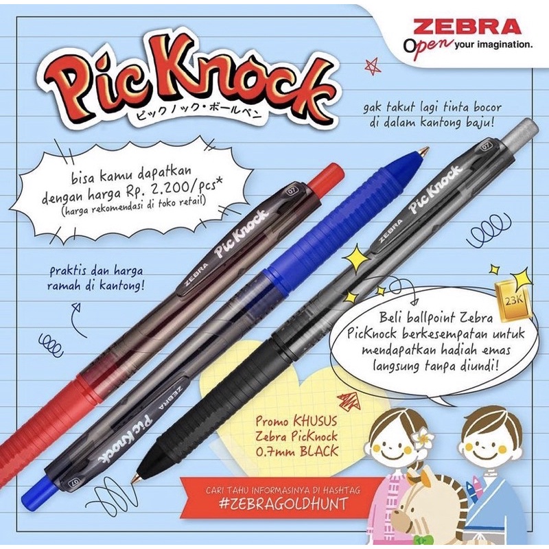 

Zebra Pic Knock Ballpoint Pen | Semi Gel Ink | Made in Indonesia Terlaris