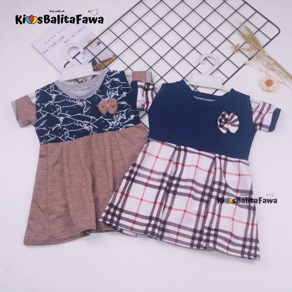 Dress Naura uk 1-2 Tahun / Balita Anak Perempuan Murah Dres Lengan Pesta Kaos Baju Motif Gaun Lucu