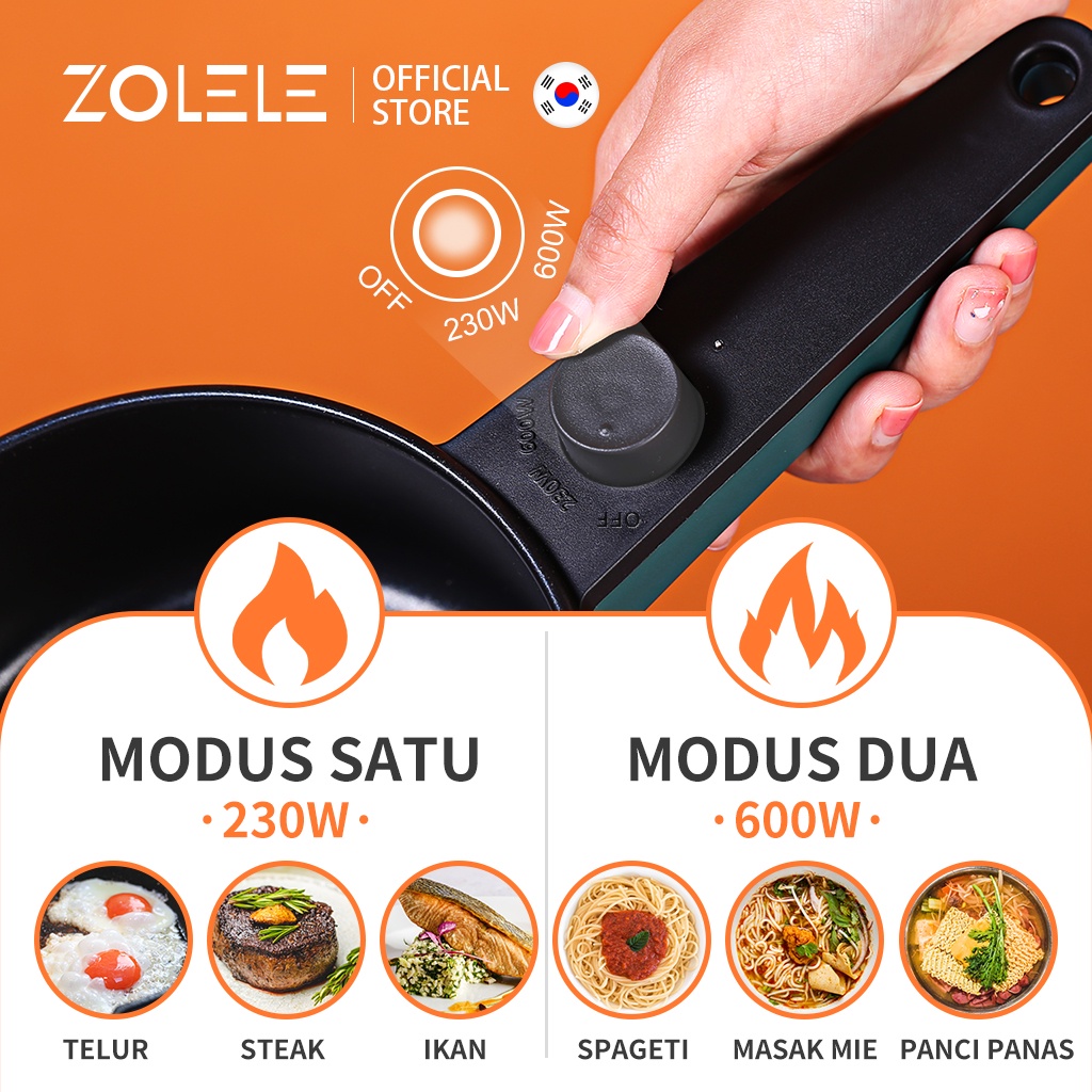 ZOLELE Panci Listrik Multifungsi 1.2L Electric Cooker Pot Penanak Nasi Mini Serbaguna Portable Fry Pan Kukus Steamer Peralatan Dapur Deep Fryer Non-Stick Food Cooker ZC001