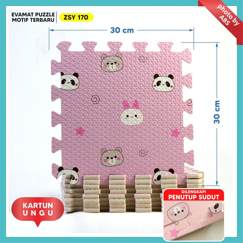 (ABS) ALAS EVAFOAM PUZZLE MOTIF BUNGA PANDA 30 X 30 X 1CM-panda ungu
