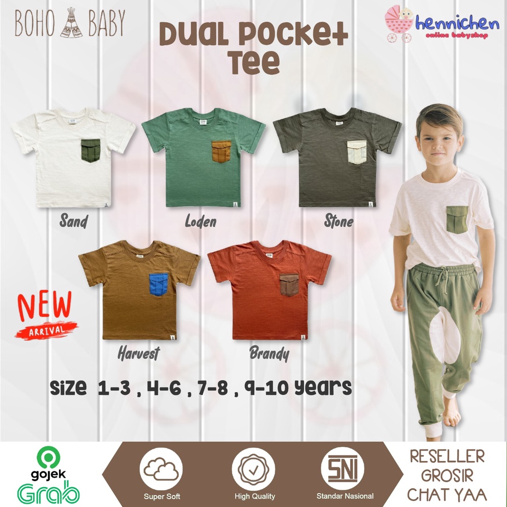 Bohopanna Boho baby boho panna Pocket tee Dual pocket tee Atasan anak laki / pakaian anak / baju anak 1-10 tahun