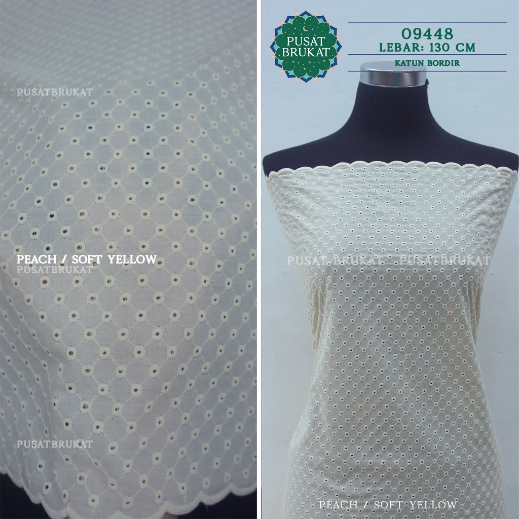 KAIN KATUN BORDIR 09448 / COTTON EYELET EMBOSS / BAHAN MUKENA METERAN, LEBAR 130CM [harga per 0.5m]