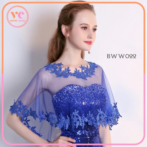 [TOKO TERPERCAYA] AKSESORIS PENGANTIN SET CARDIGAN BOLERO PESTA LACE BRUKAT WEDDING WANITA BIRU BWW-