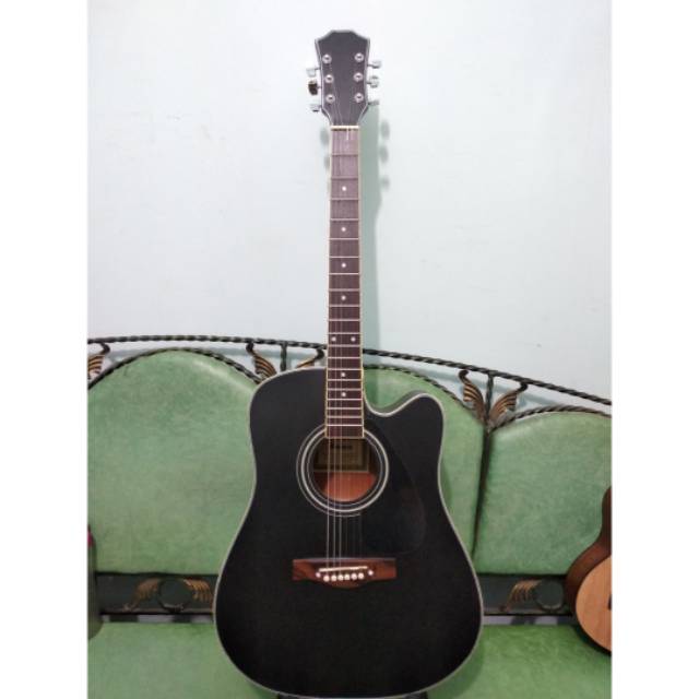 Gitar Akustik Elektrik Merk Ibanez Warna Hitam Doff Equalizer Tuner Trusrod String Murah