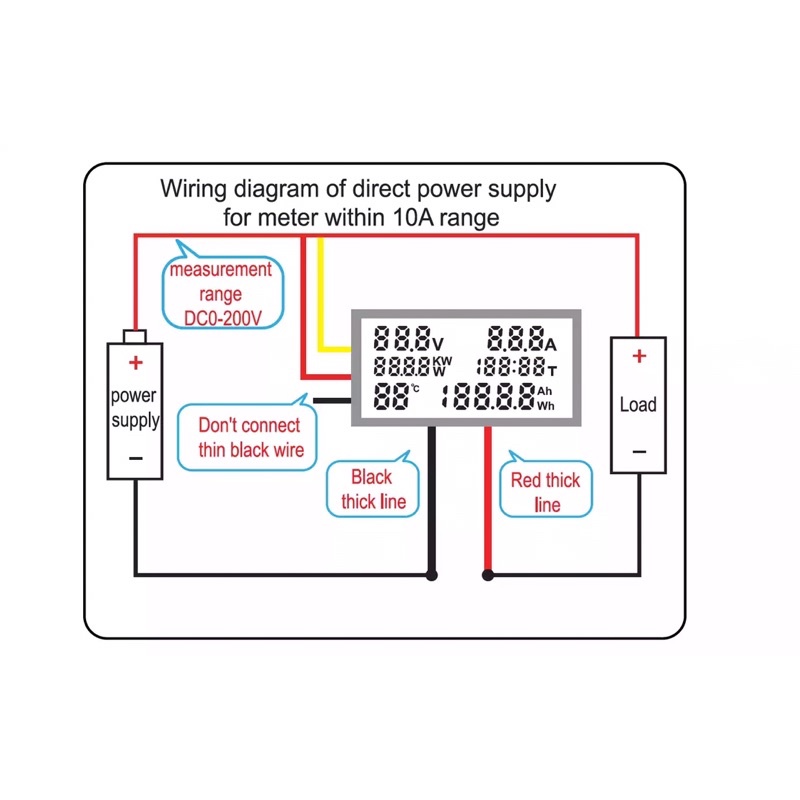 WattMeter DC 0-200V 10A - 100A KWh Voltmeter Amper Power Energi Meter