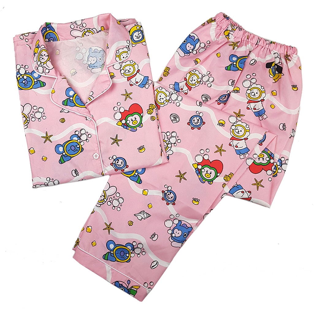 Baju Tidur Piyama Wanita Dewasa Setelan CP Motif Trendy-CPL BTS DIVING PINK