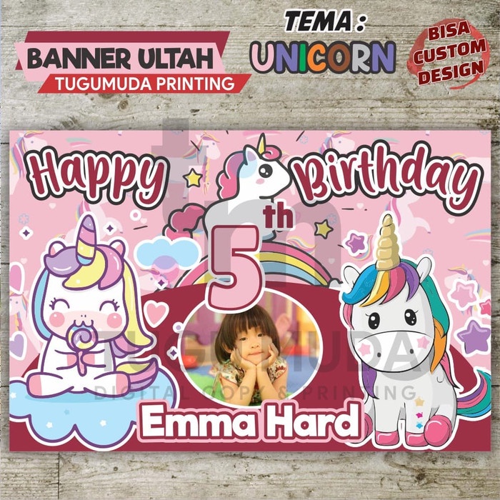 Cetak Banner|Backdrop|Spanduk Ultah Balita/Ulang Tahun Anak - UNICORN Elegan