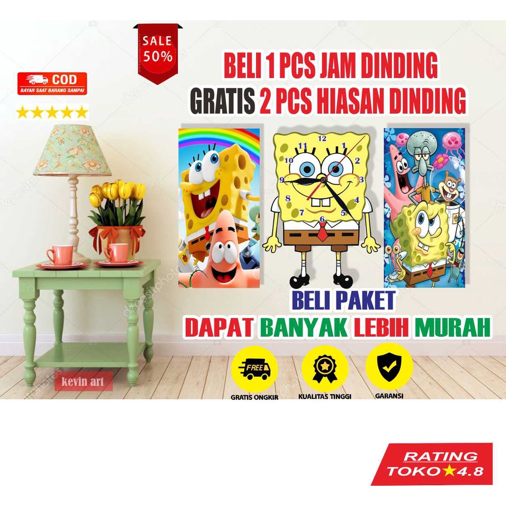 JAM DINDING BESAR KARAKTER SPONGEBOB 1 SET HIASAN DINDING MURAH UNIK ARTISTIK DEKORASI KAMAR TIDUR ANAK MINIMALIS MODERN MEWAH AESTHETIC CUSTOM STIKER DINDING PAJANGAN DINDING ARTISTIK SERBA SERBI PERLENGKAPAN DEKORASI PERNAK PERNIK HIASAN RUMAH GANTUNGAN