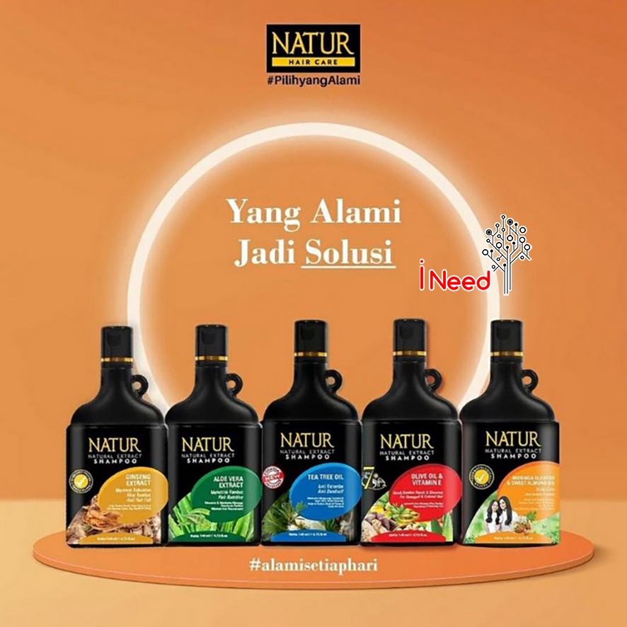 (INEED) NATUR Natural Extract Shampoo | Shampoo Herbal | Olive Oil | Gingseng | 80mL | 140mL | 270mL