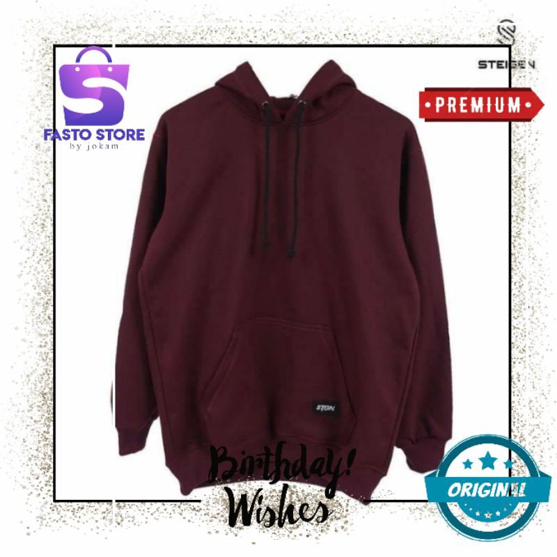 Hoodie Jaket Sweater Pullover Premium Steigen Pria Wanita Keren Kekinian Warna Merah Maroon Original