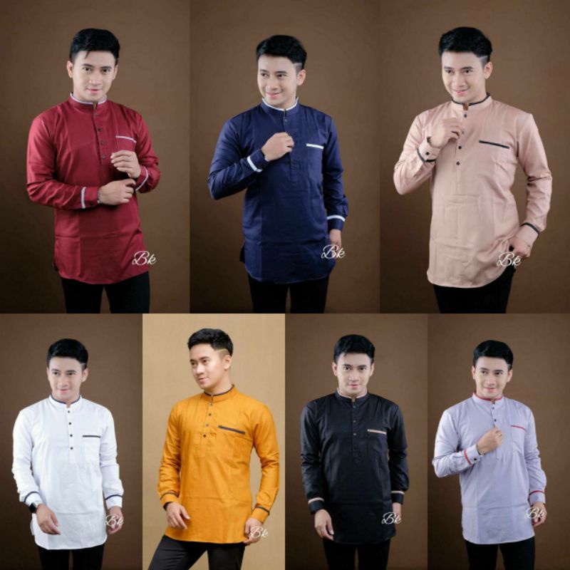M L XL XXL ATASAN BAJU KOKO PRIA COWOK LENGAN PANJANG POLOS MERAH MARUN MAROON BIRU DONGKER NAVY NAV