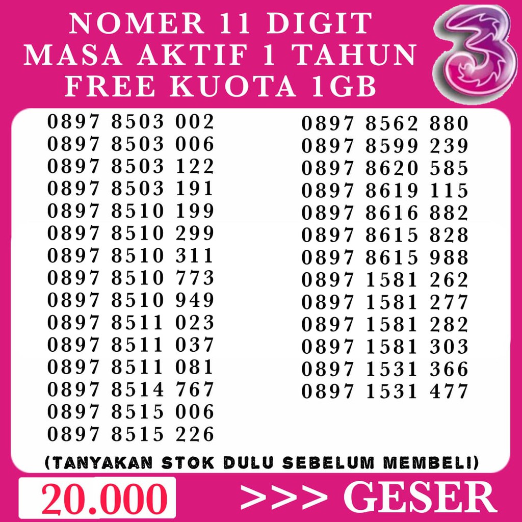 Nomer Cantik Tri (11digit)