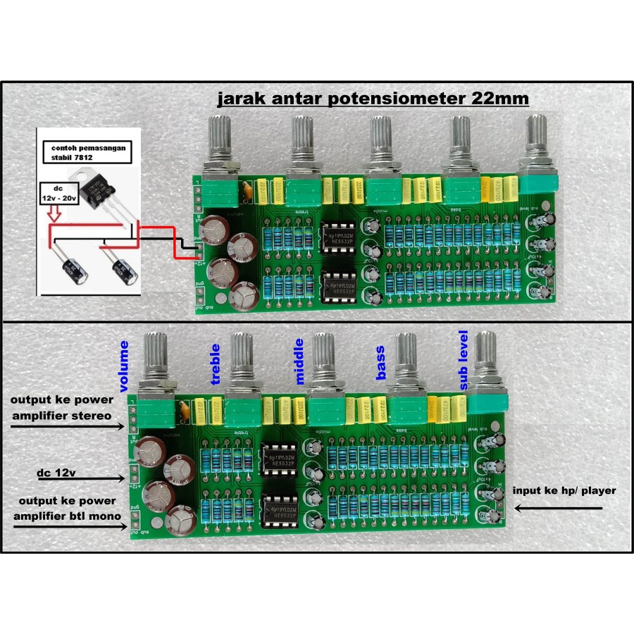 Modul 2.1 ne5532 Stereo Tone Control Plus Middle Dan Subwoofer