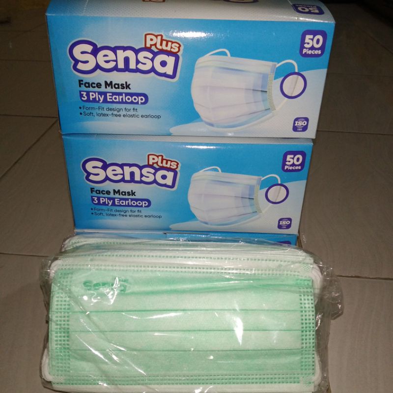 Masker sensa plus earlop 3ply isi50, warna hijau/Green