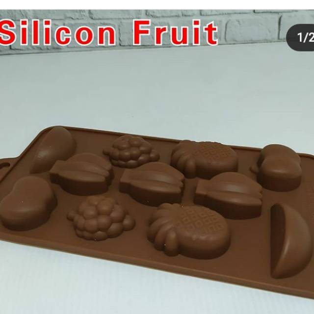Cetakan Silikon Silicon Fruit Buah 11 Cav Kue Puding Jelly Coklat