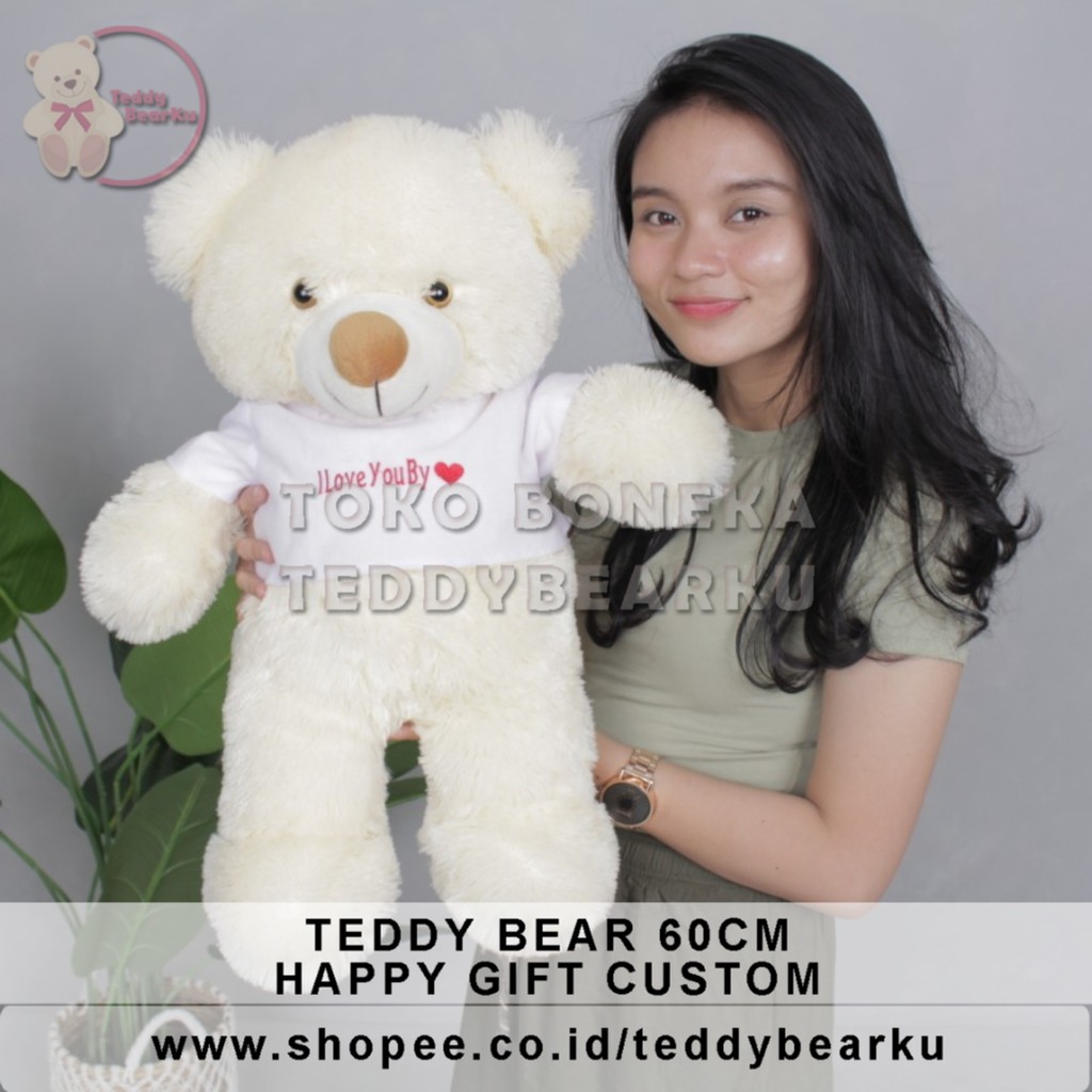 TERMURAH! BONEKA BERUANG TEDDY BEAR XL 60CM MALL CUSTOM TULISAN HAPPY GIFT PRODUSEN LANGSUNG