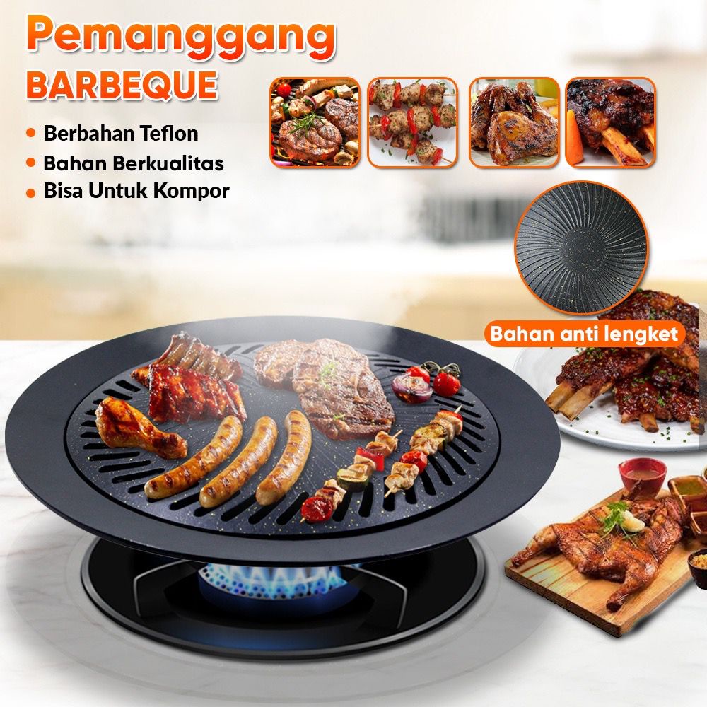 HC GRILL PAN BULAT 32 CM PANGGANGAN SMOKELESS GRILL SERBAGUNA PEMANGGANG BARBEQUE PAN BULAT