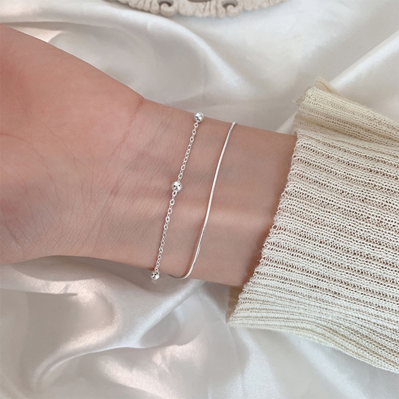 We Flower Gelang Bangle Rantai Silver Minimalis Hias Bola Kecil Untuk Wanita