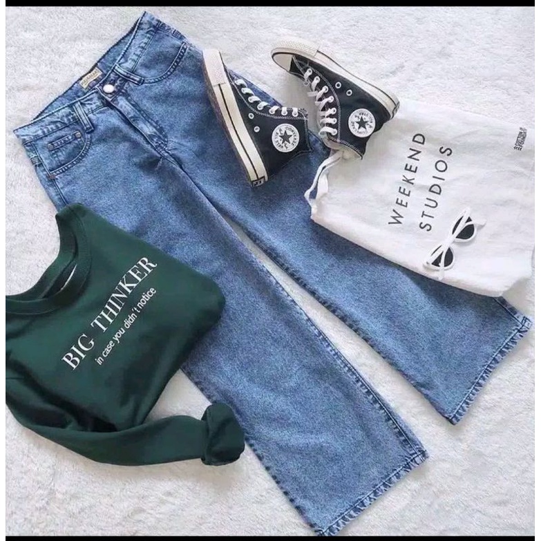 Kulot Jeans Wanita - Highwaist Kulot Loose Jeans Jumbo 35 - 42 - Celana Jumbo Wanita - Jeans Wanita