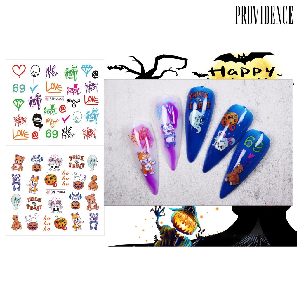 Providence Stiker Kuku Anti Alergi / Pudar / Bau Motif Halloween Untuk Dekorasi Nail Art / Salon