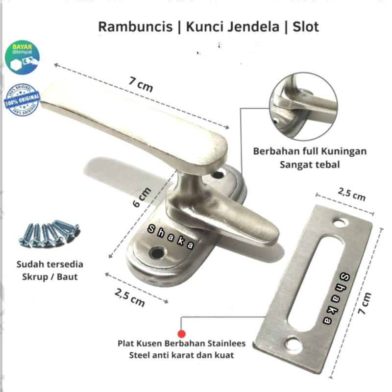 Rambuncis jendela bahan kuningan tebal panolet jendela slot kunci jendela