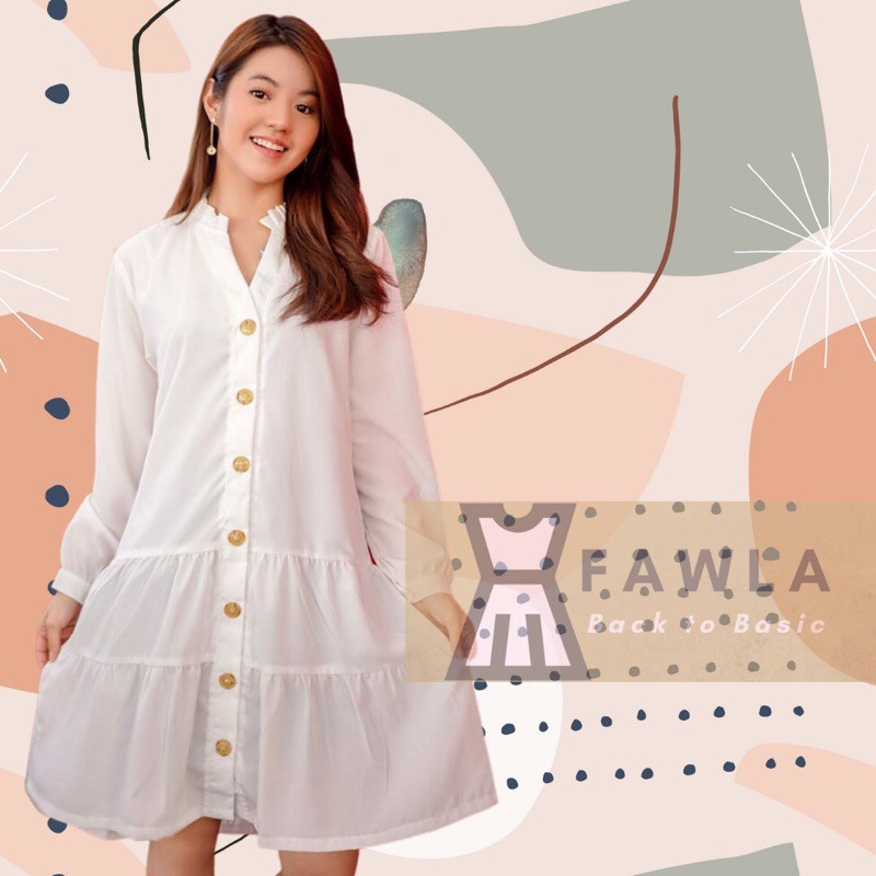 Tunic Dresses / Tunik Putih Polos / Tunik Kancing Depan / Tunik Long Dress / Tunik Panjang Selutut