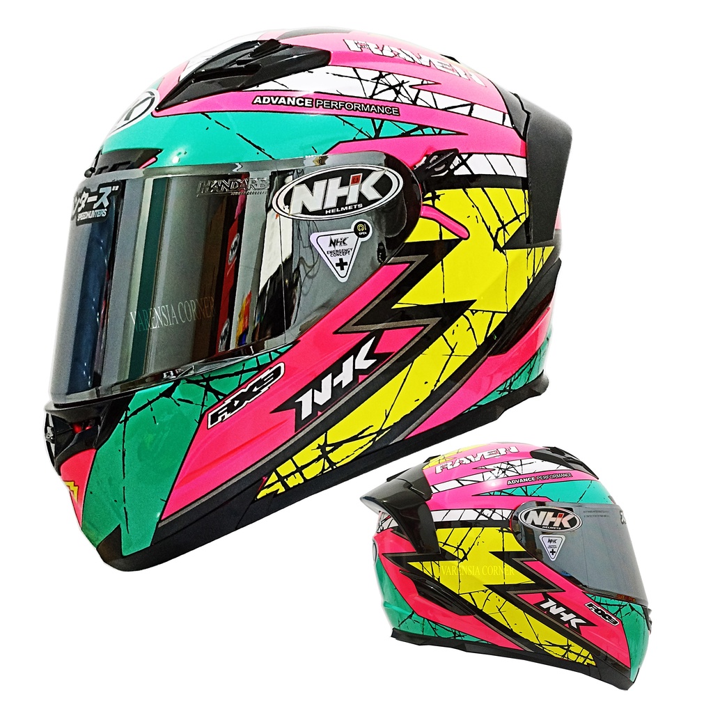 HELM NHK RX9 RAVEN PINK FLO TOSCA YELLOW DOUBLE VISOR ORIGINAL NHK