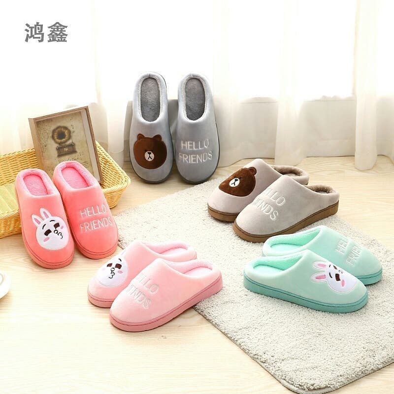  Sandal  Rumah  Indoor Santai Line Couple Import Empuk Hangat 