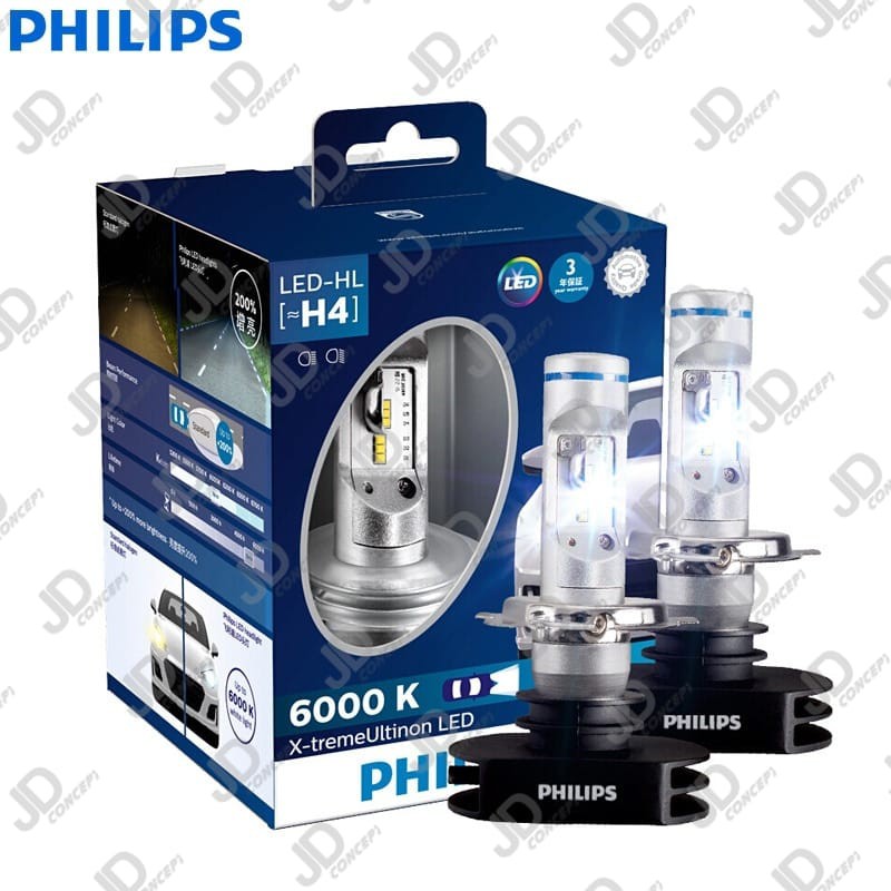 PHILIPS - XTREME ULTINON - LED HL - H4 - HIGH-LOW - PUTIH 6000K - 23 WATT - ORIGINAL