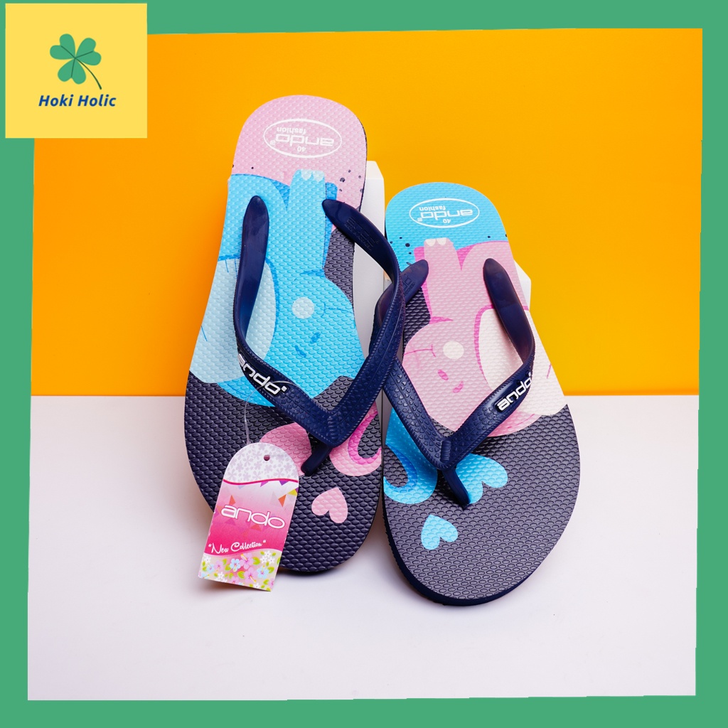 Ando Whisper - Sandal Jepit Wanita Lucu Terbaru - Motif Gajah dan Hati-5