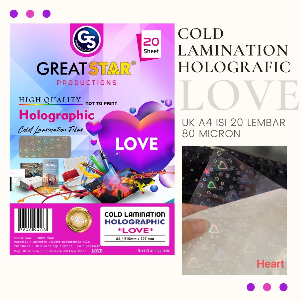 

Cold Lamination Film Holographic Love A4/20