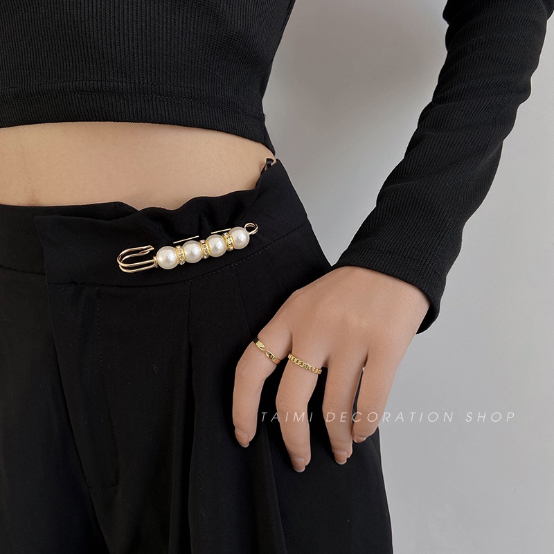 Fixed pearls  pin pants waist change small artifact high-end anti-fade pants pearls all-match personality accessories brooch female