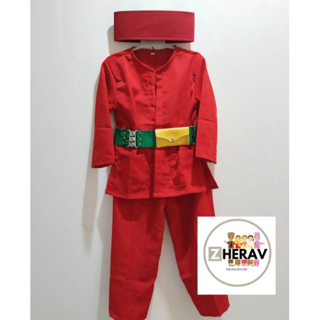 Baju adat Betawi Pitung anak / Baju Pangsi anak Lengkap Peci + Sabuk ukuran XXL (SMP)