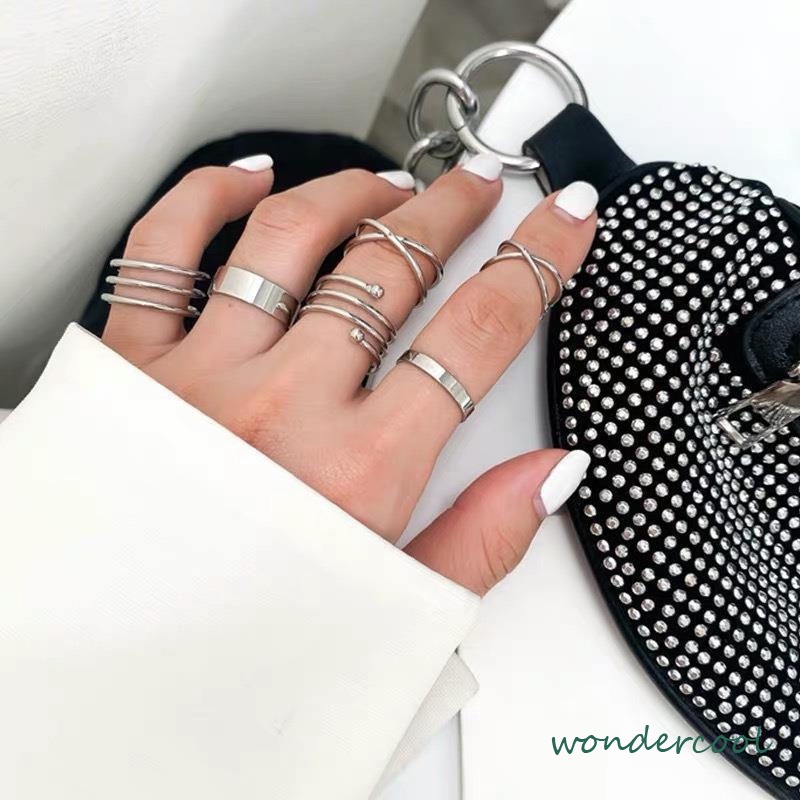 6 Pcs/set In Korea Cincin Gaya Punk Geometris Cincin Indah Pesta Pernikahan Wanita Fashion Perhiasan-Won