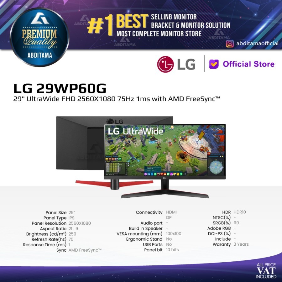 Monitor LG 29WP60G 29&quot; Ultrawide IPS 2560x1080 HDMI DP USB-C HDR10 ( MONITOR LED )
