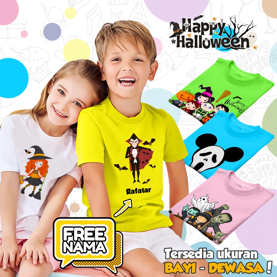 [FREE NAMA] Baju Kaos COUPLE  ANAK DAN DEWASA HALLOWEN  BANYAK MOTIF