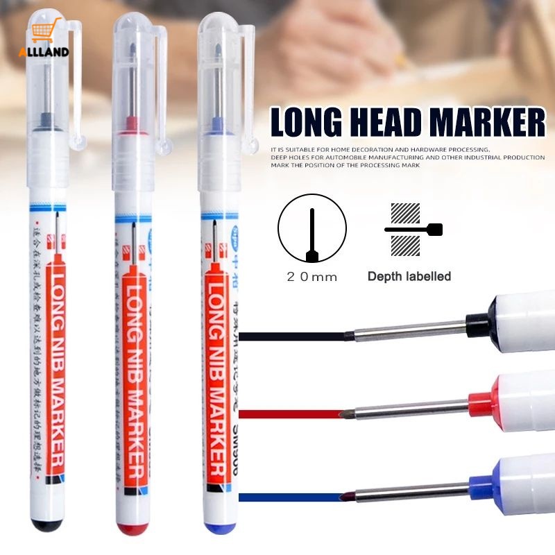 20mm Long Tip Woodworking Marker Pen/ Multi-Purpose Solid Color Deep Hole Mechanical Pencil/ Special Black Marker Pen