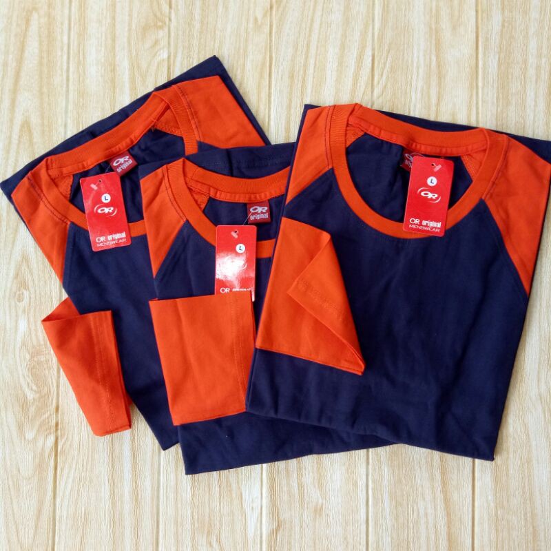 kaosreglan polos NAVY-OREN lengan panjang uk M L XL XXL dewasa pria/wanita