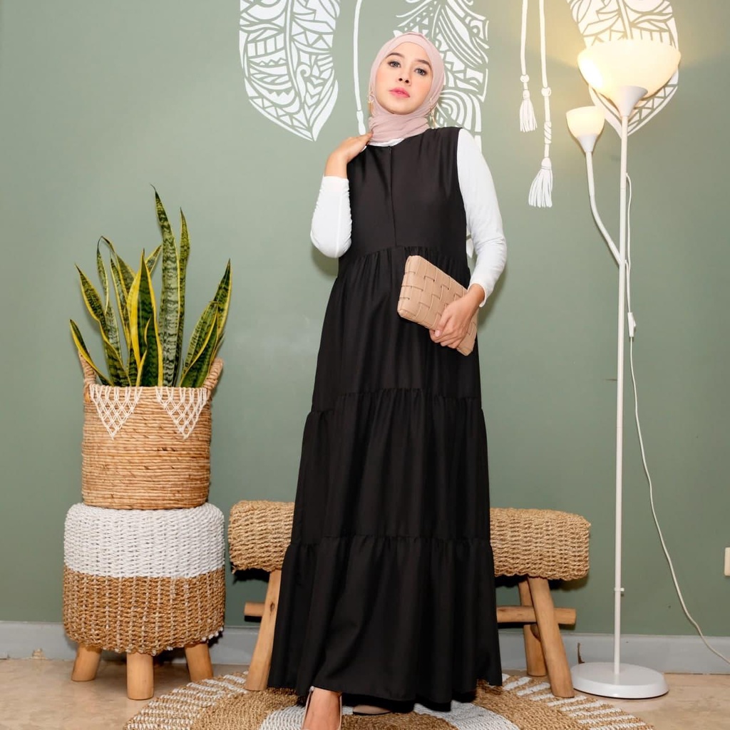 Scarlaa Sleeveless Dress Ld 100/Long Sleeveless Dresss/Gamis Buntung Rempel/Gamis Lengan Buntung