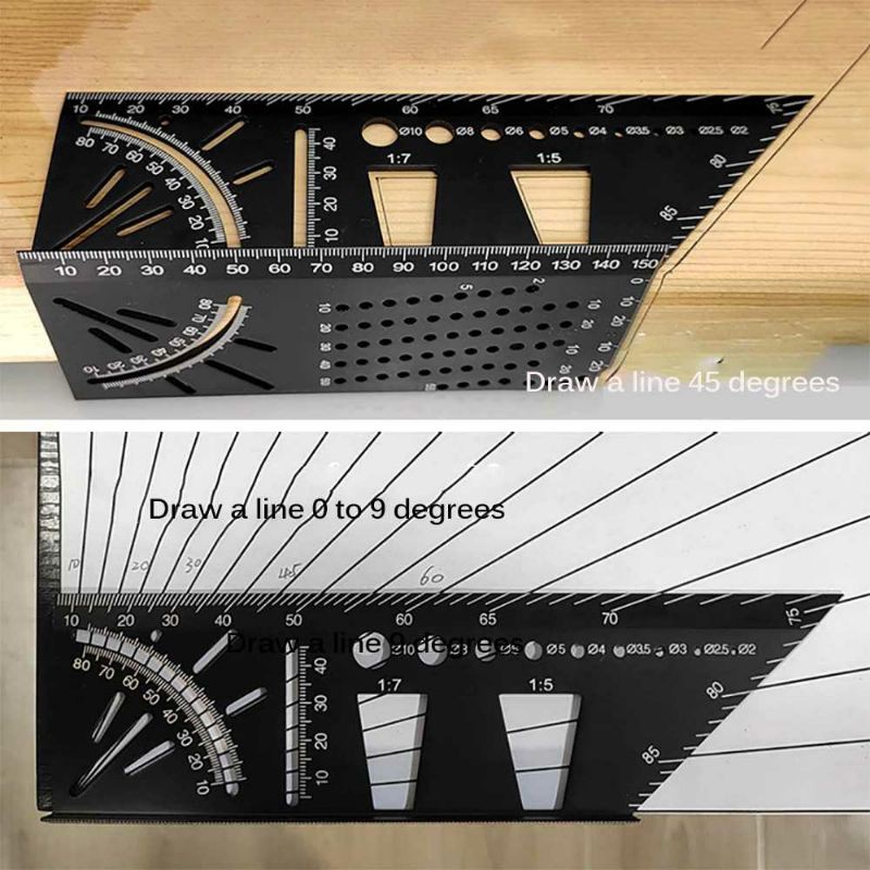 Penggaris Tukang Kombinasi Mark Line Alumimum Measuring Ruler Gauge Framing