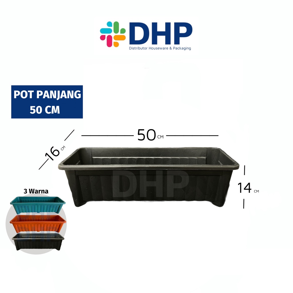 Pot Panjang 50cm Plastik Bunga Tanaman Hias Persegi Hitam Warna 55