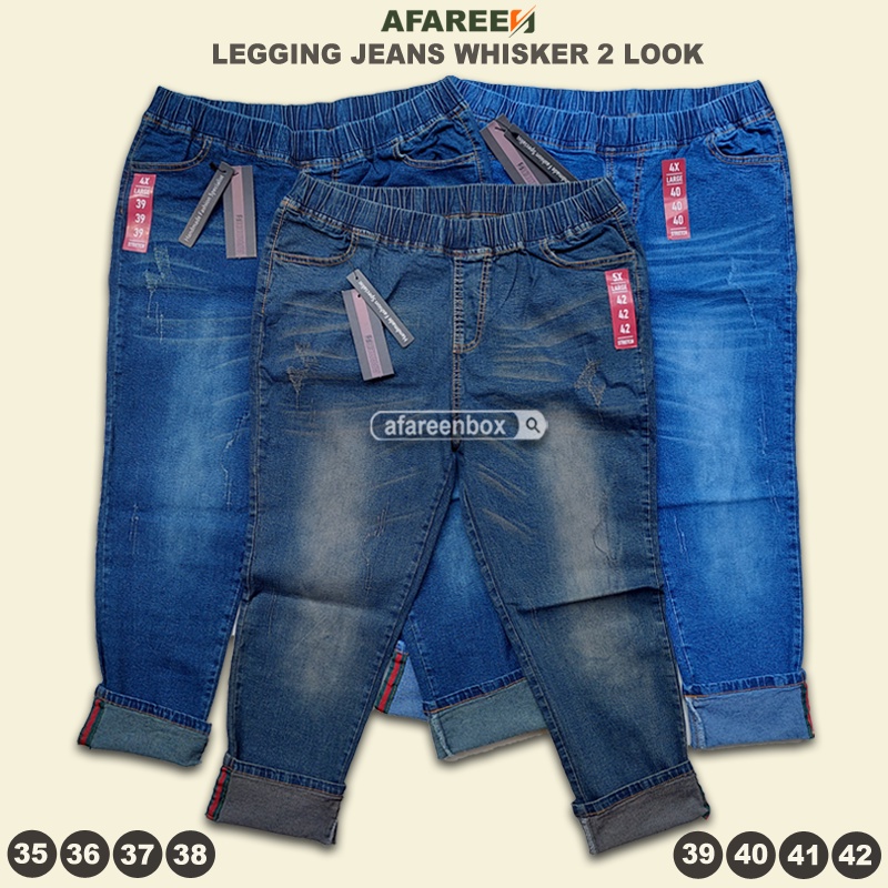 AFAREEN - Celana Jeans Pinggang Karet Celana Wanita Celana Jeans Wisker Premium 35-42