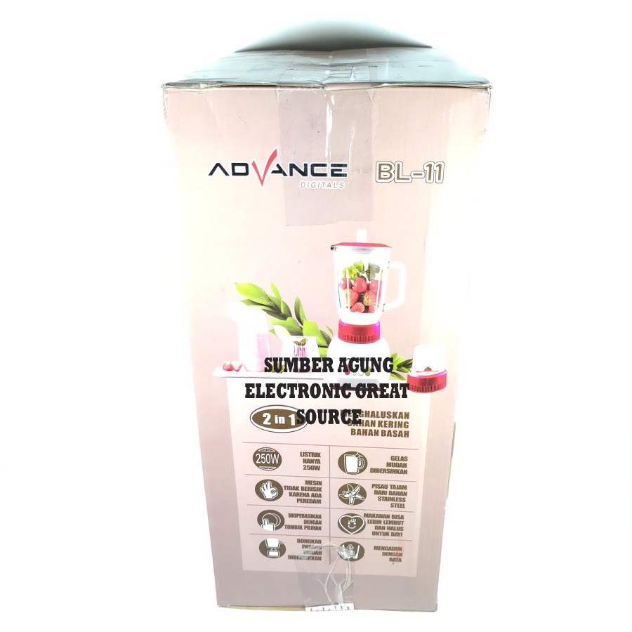 Advance Bl11 Blender Pisau Stainless 250W 2in1 Model Modern Bahan Kaca