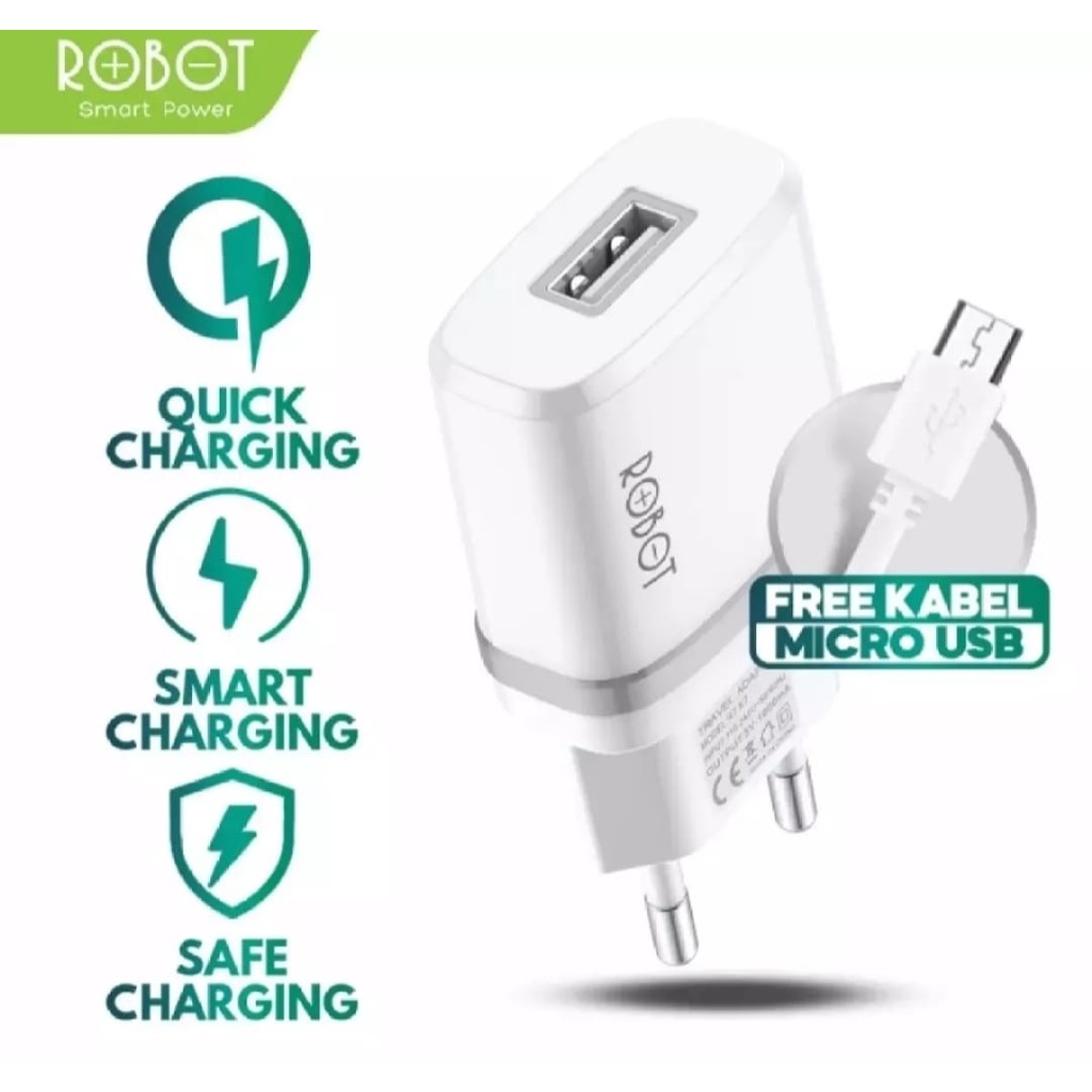 Charger ROBOT K7 ORIGINAL Quick Charge Output 5V/1A Charger ROBOT K7 With Cable Micro USB 1m-Casan Android Support All Smartphone