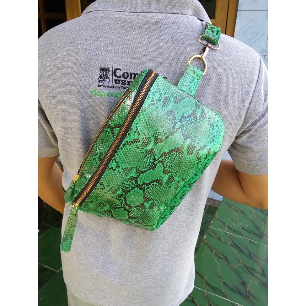 Tas Slempang / Pinggang Kulit Ular Python / Sanca Asli untuk Pria Fashionable dan Modern