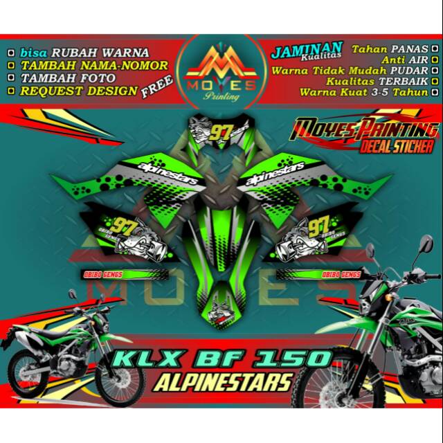 Decal klx b 150 sticker klx bf150 sticker motor fullbody klx bf motip keren decal sticker mtr honda