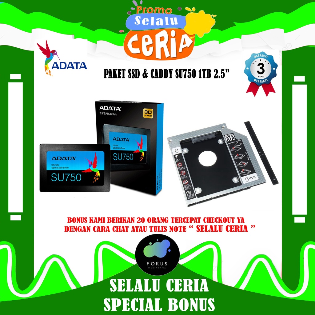 Paket SSD &amp; CADDY ADATA SU750 1TB 2.5&quot; SATA III 3D NAND Flash