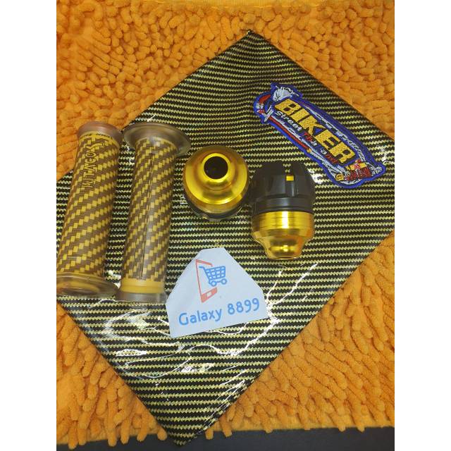 Kulit Jok Karbon Gold + Jalu As Roda Depan + Handgrip Karbon Kitaco