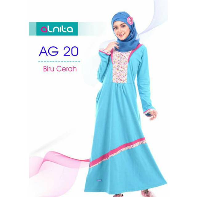 Gamis ALNITA AG 20 Biru Cerah, Merah Cabe || Gamis Promo || Alnita Nibras Haihai
